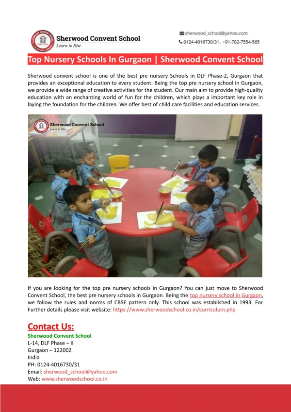 Top Nursery Schools In Gurgaon-Sherwood Convent School