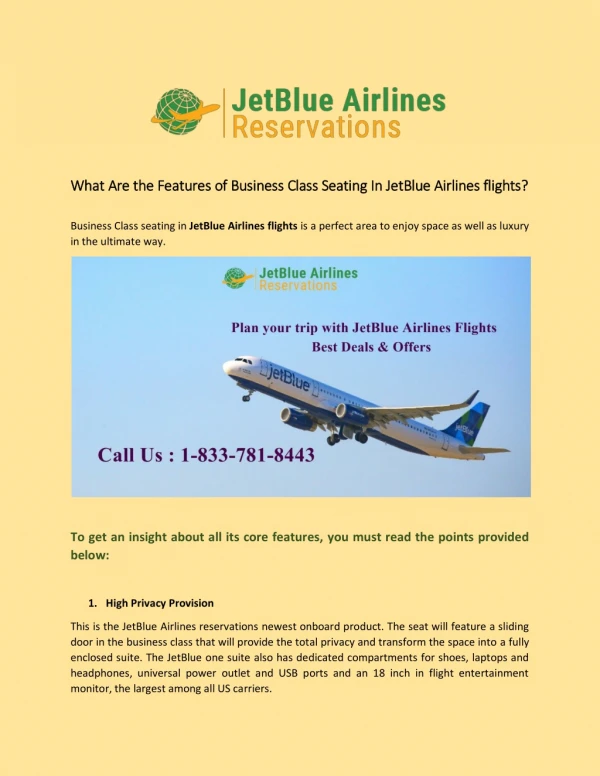 What Are The Features Of Business Class Seating In JetBlue Airlines flights ?