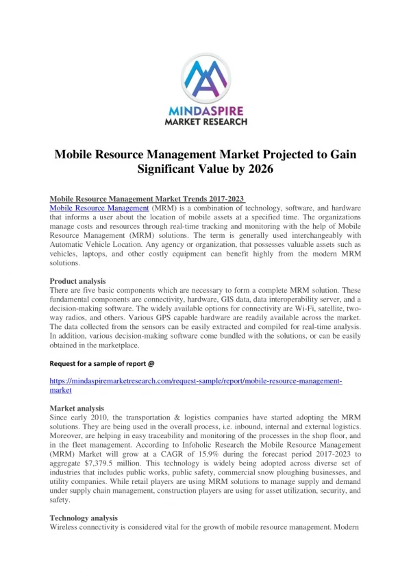 Mobile Resource Management Market Projected to Gain Significant Value by 2026
