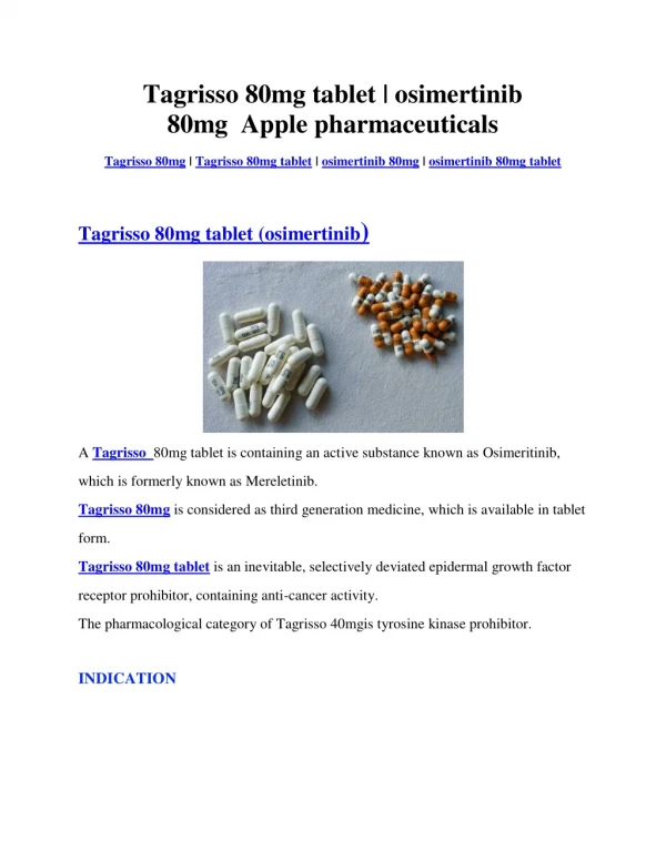 Tagrisso 80mg tablet Osimeritinib | Apple pharmaceuticals