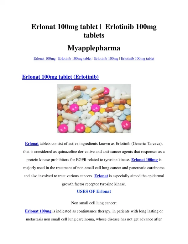 Erlonat 100mg tablets | Erlotinib | Apple pharmaceuticals