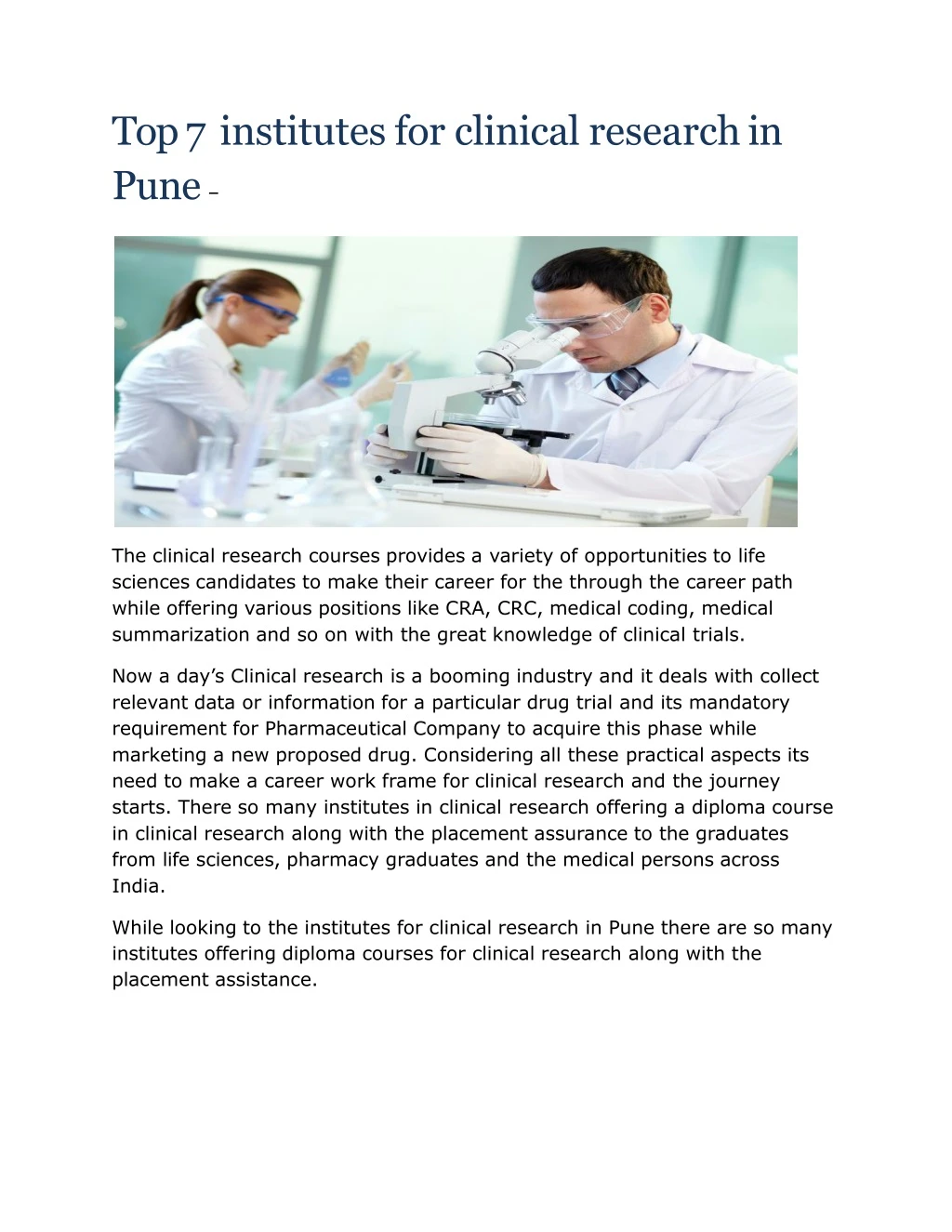 top 7 institutes for clinical research in pune