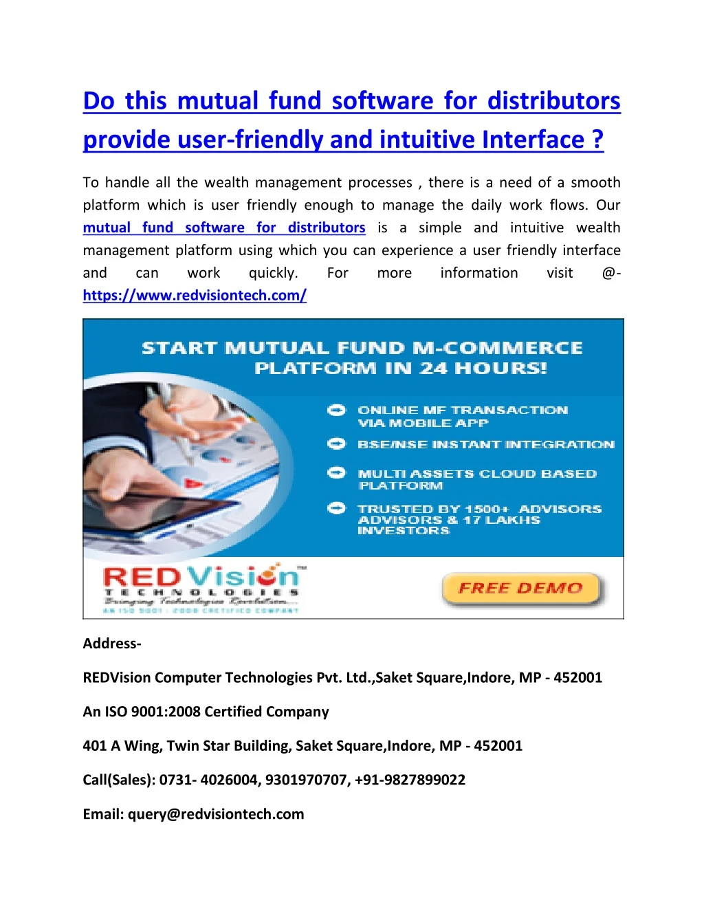 do this mutual fund software for distributors