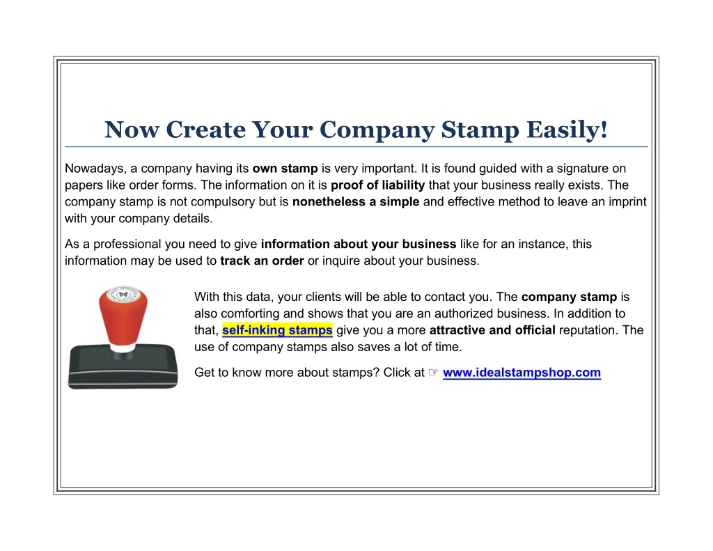 now create your company stamp easily