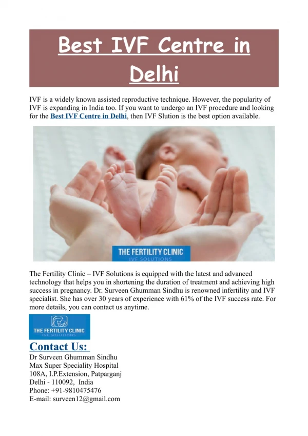 Best IVF Centre in Delhi