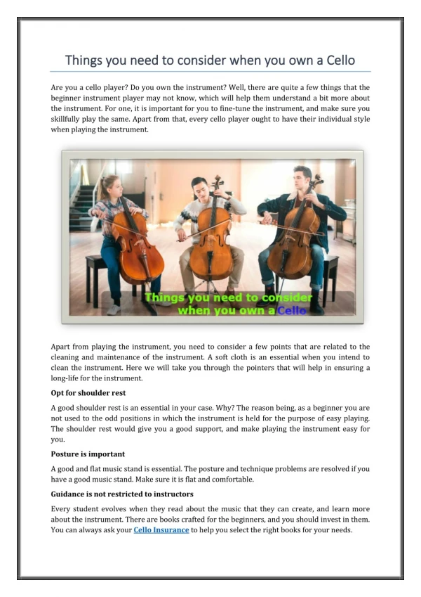 Things you need to consider when you own a Cello