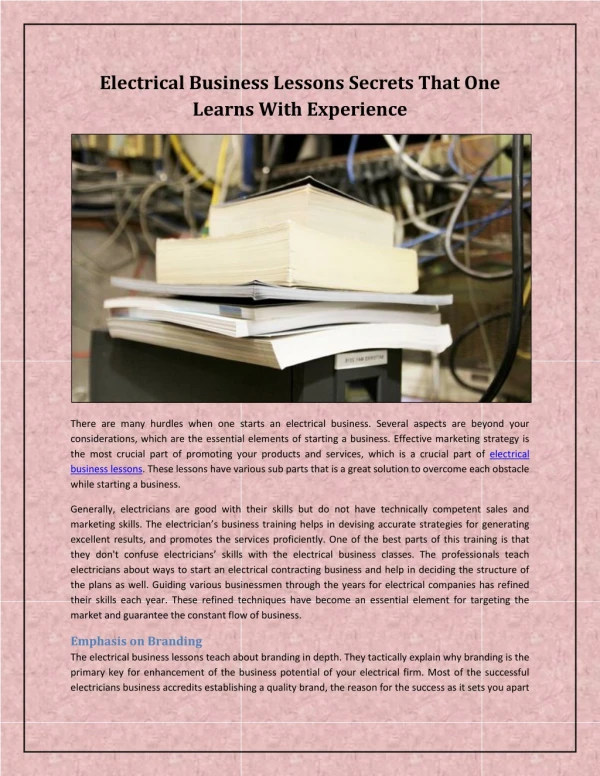 Electrical Business Lessons Secrets That One Learns With Experience