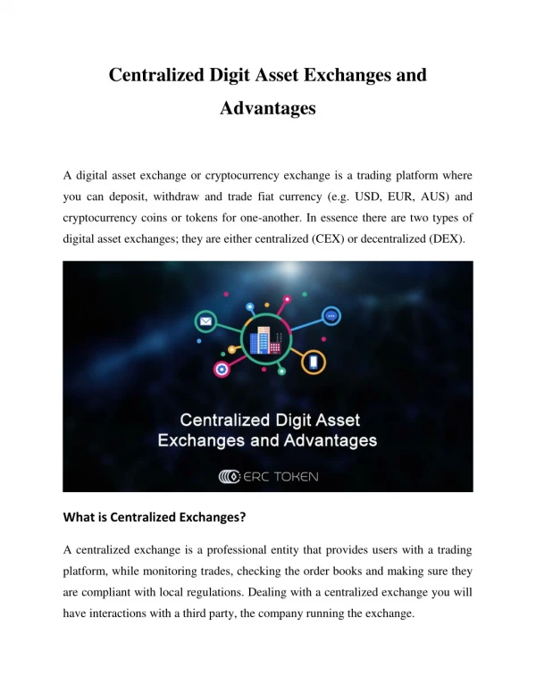 Centralized Digit Asset Exchanges and Advantages