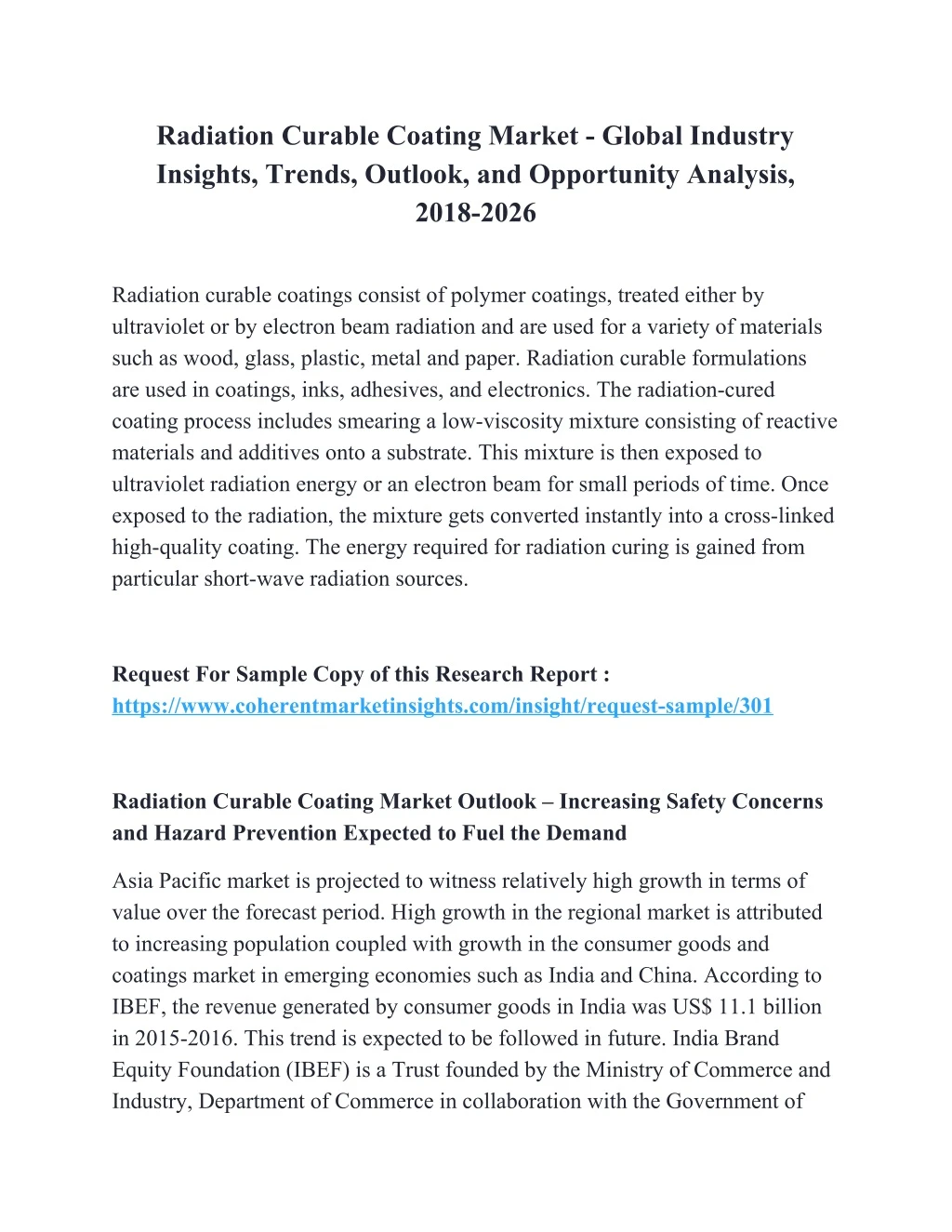 radiation curable coating market global industry