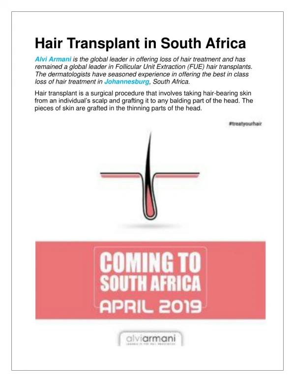 Hair Transplant in South Africa| Alvi Armani South Africa