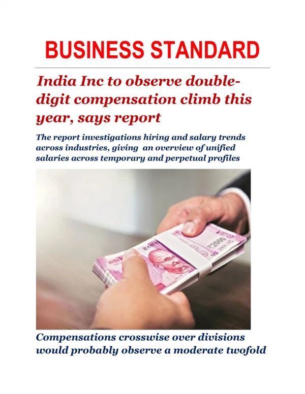 India Inc to observe double-digit compensation climb this year, says report