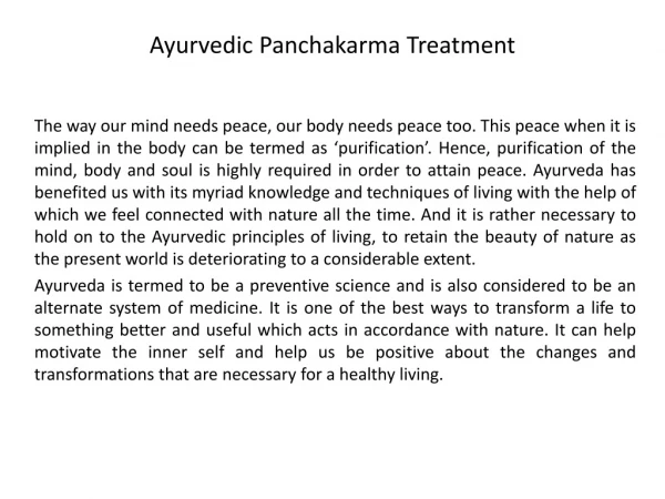 Ayurvedic Panchkarma Treatment