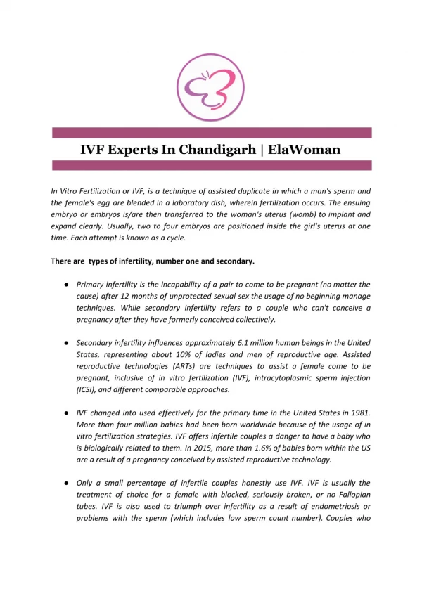 IVF Experts In Chandigarh | ElaWoman