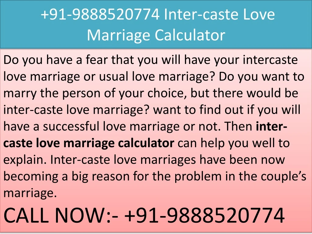 91 9888520774 inter caste love marriage calculator
