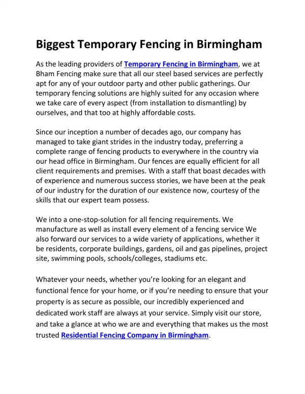 Biggest Temporary Fencing in Birmingham