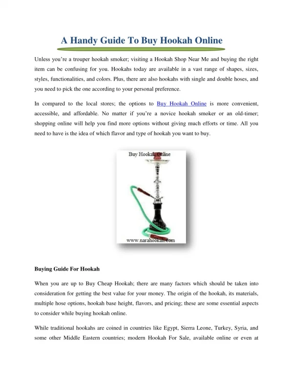 A Handy Guide To Buy Hookah Online