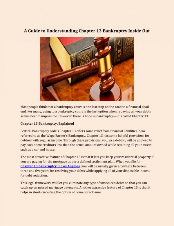 A Guide to Understanding Chapter 13 Bankruptcy Inside Out