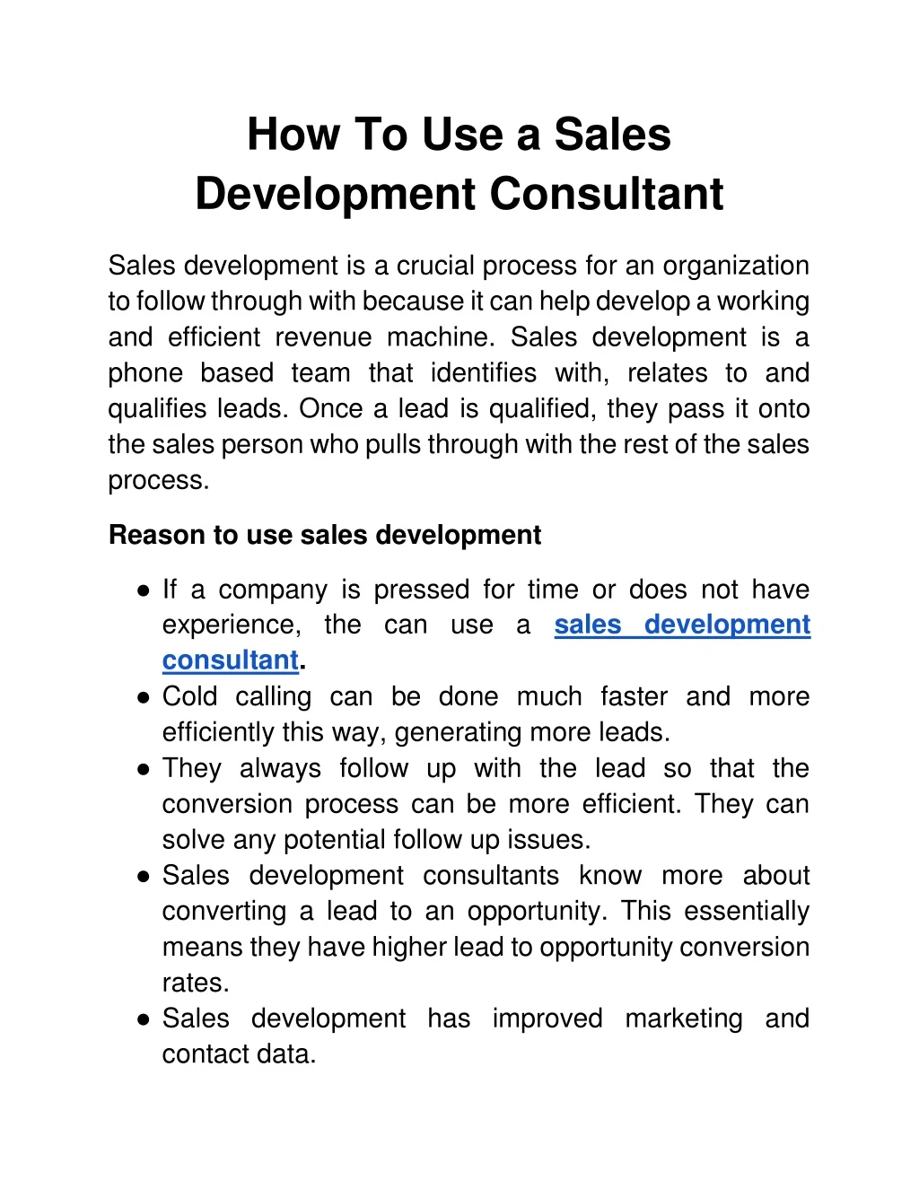 how to use a sales development consultant
