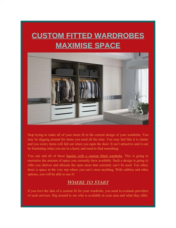 CUSTOM FITTED WARDROBES MAXIMISE SPACE