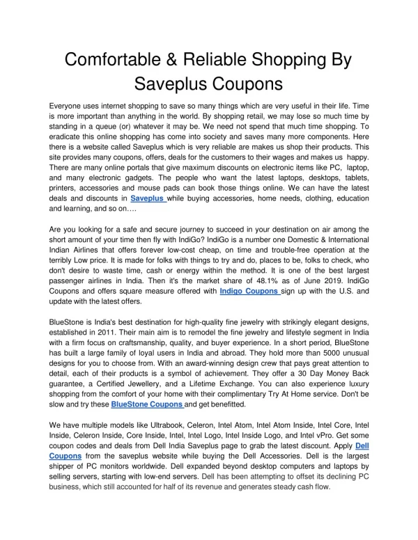 Comfortable & Reliable Shopping By Saveplus Coupons