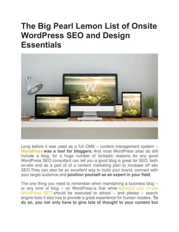 The Big Pearl Lemon List of Onsite WordPress SEO and Design Essentials