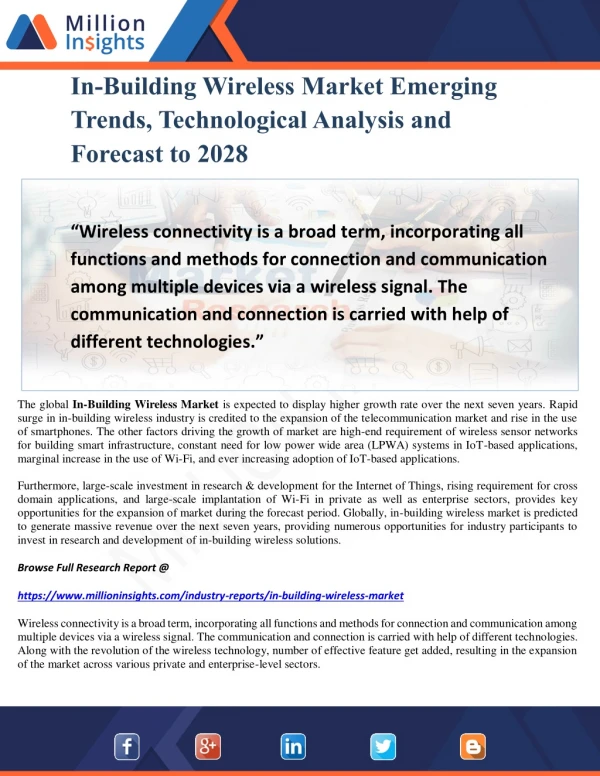 In-Building Wireless Market Emerging Trends, Technological Analysis and Forecast to 2028