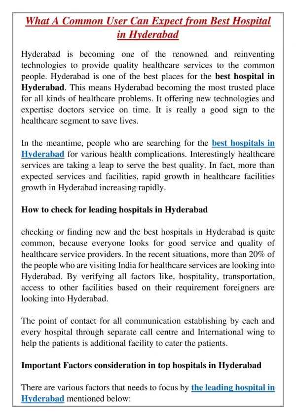 What A Common User Can Expect from Best Hospital in Hyderabad