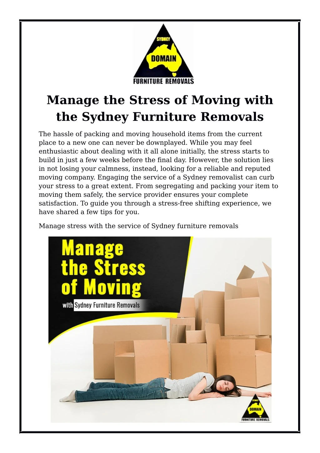 manage the stress of moving with the sydney