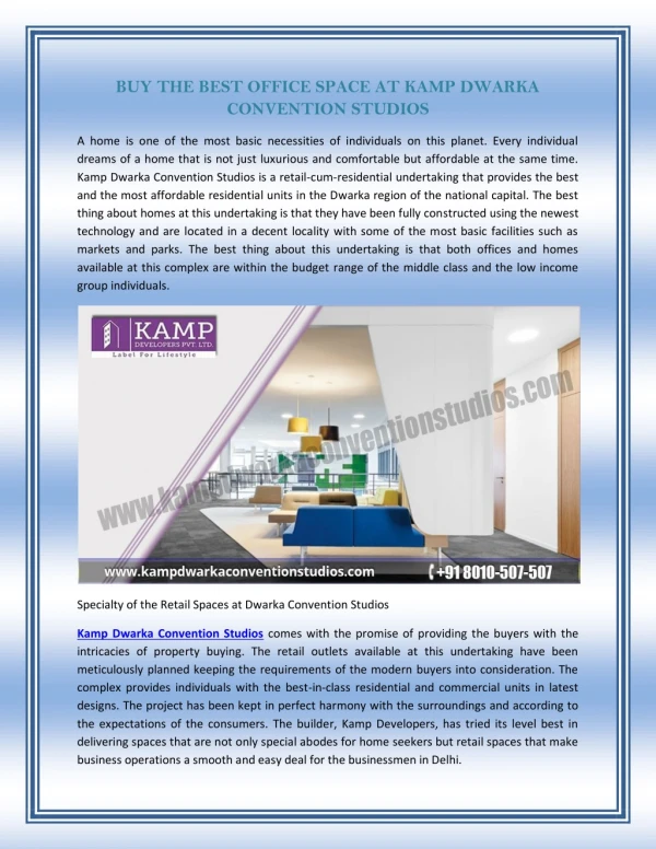 Buy the Best office Space at Kamp Dwarka Convention Studios