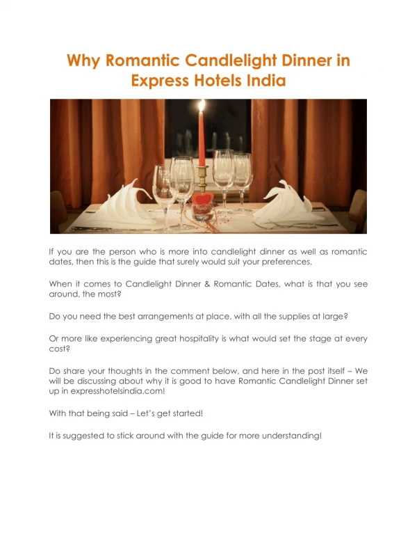 Why Romantic Candlelight Dinner in Express Hotels India