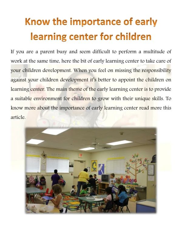 Know the importance of early learning center for children