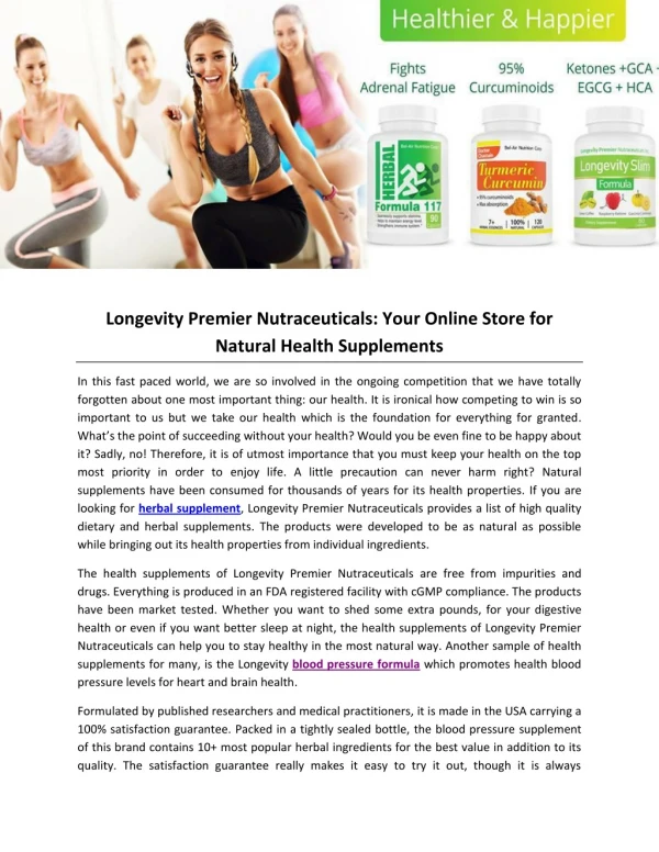 Longevity Premier Nutraceuticals: Your Online Store for Natural Health Supplements