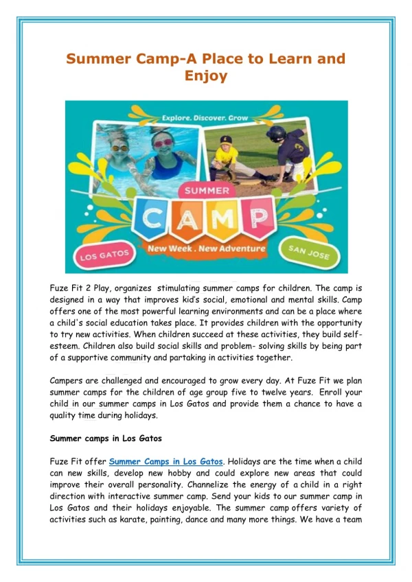 Summer Camp-A Place to Learn and Enjoy