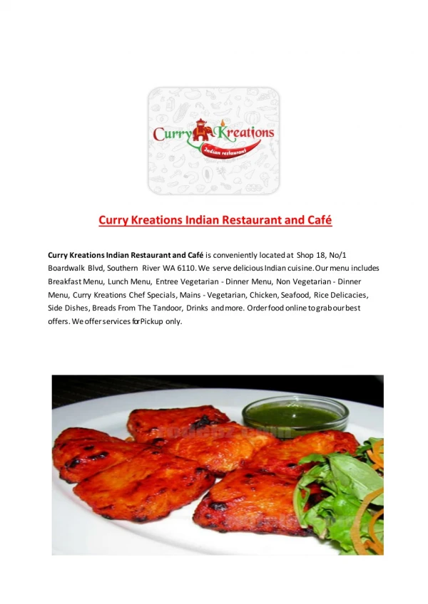 Curry Kreations Indian Restaurant and Cafe-Southern River - Order Food Online