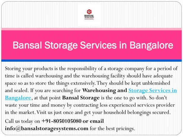 Bansal Storage Services in Bangalore