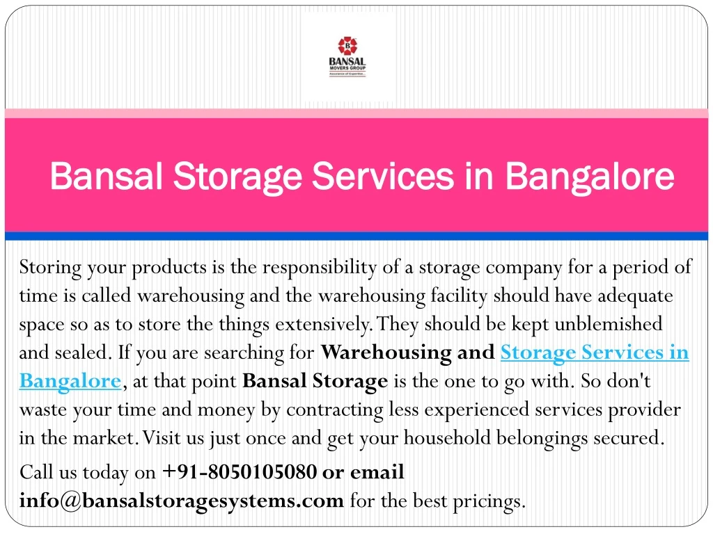 bansal storage services in bangalore
