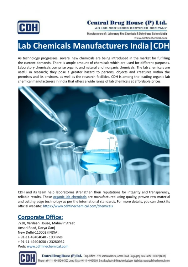 Lab Chemicals Manufacturers India-CDH