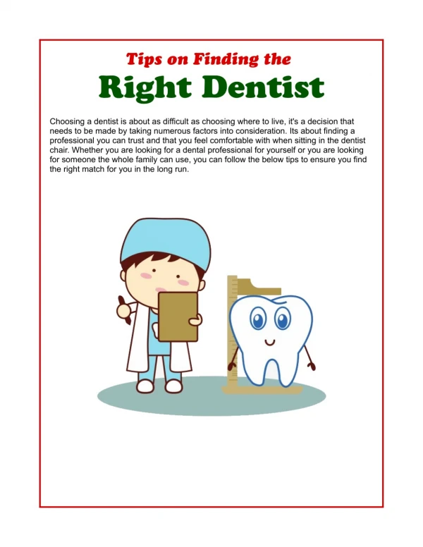 Tips on Finding the Right Dentist