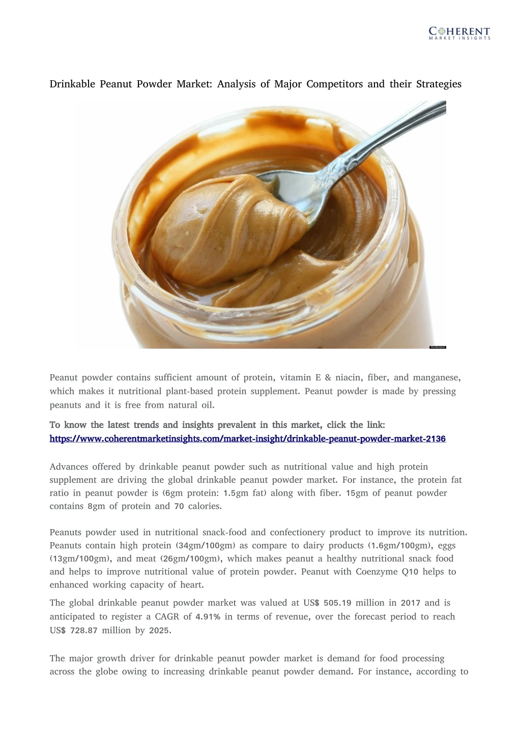 drinkable peanut powder market analysis of major