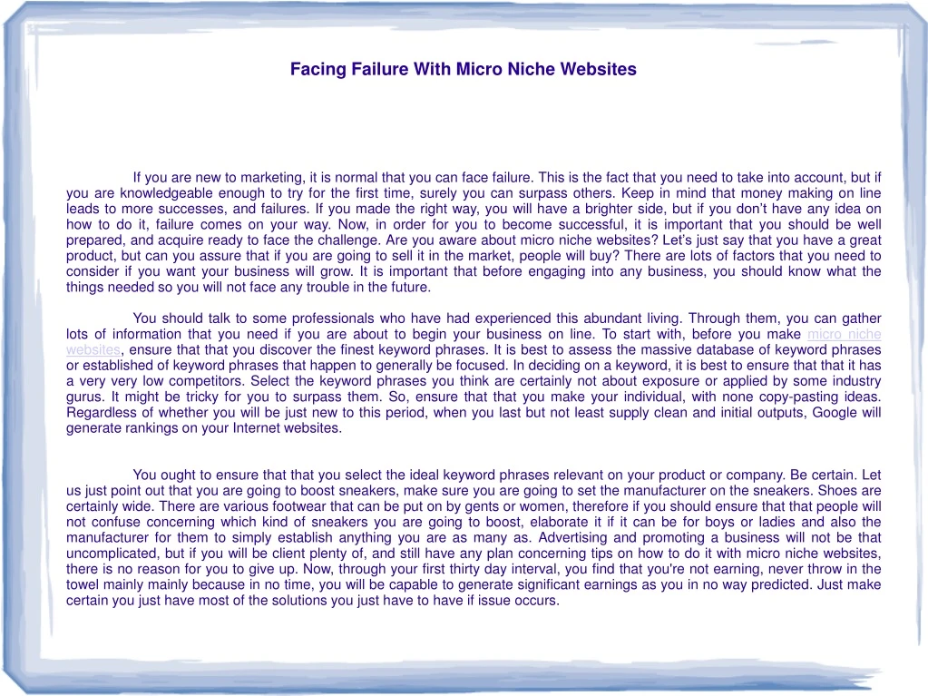 facing failure with micro niche websites