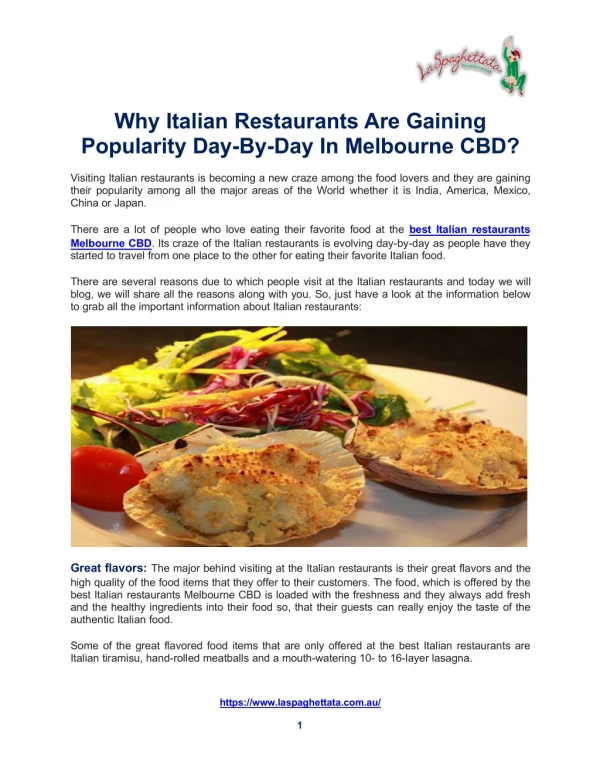 Why Italian Restaurants Are Gaining Popularity Day-By-Day In Melbourne CBD?