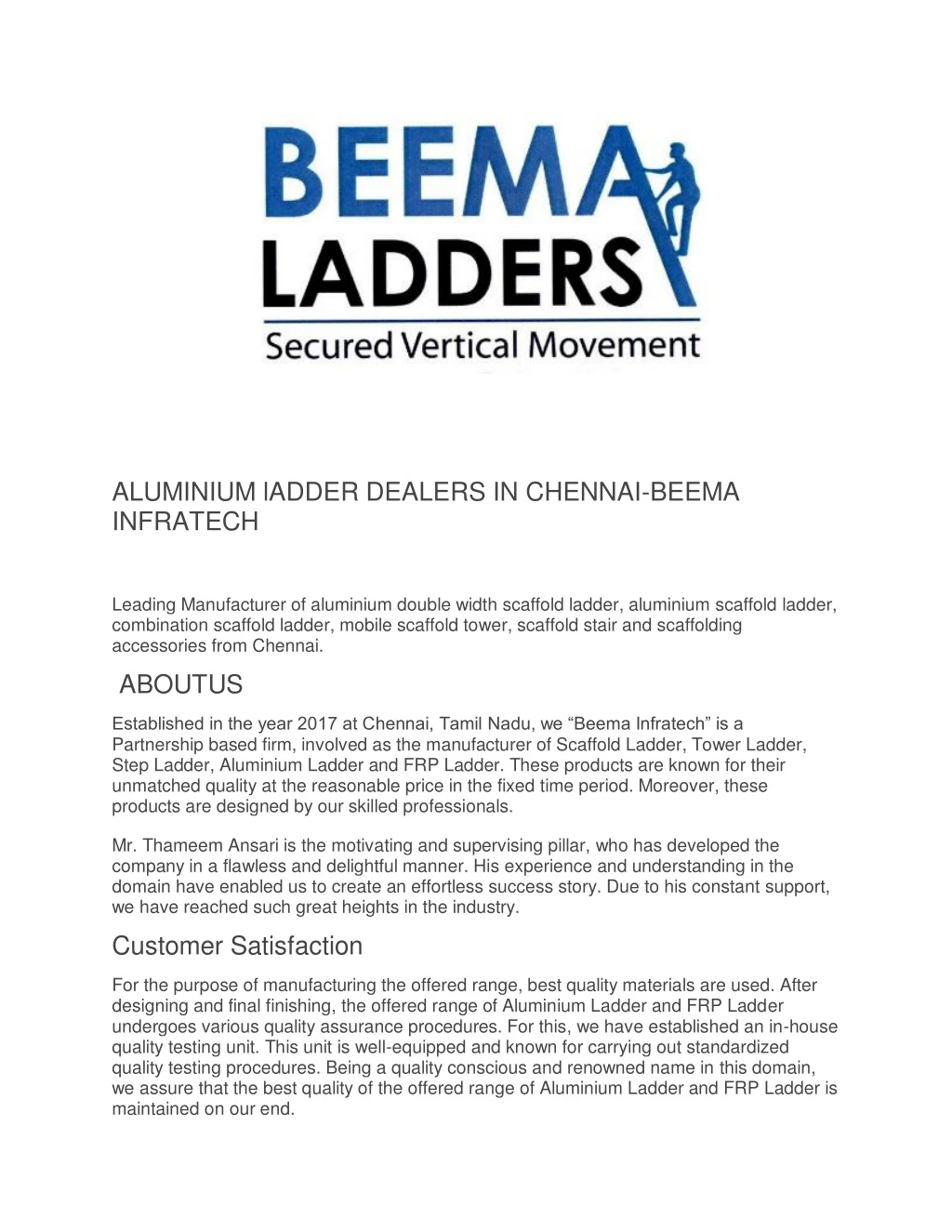 aluminium ladder dealers in chennai beema