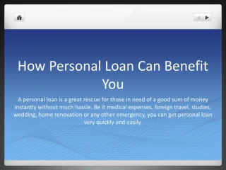 How Personal Loan Can Benefit You - slide 1