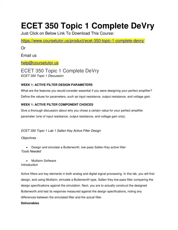 ECET 350 Topic 1 Complete DeVry