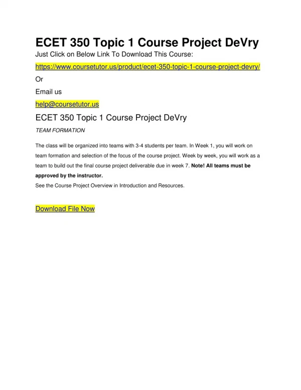 ECET 350 Topic 1 Course Project DeVry