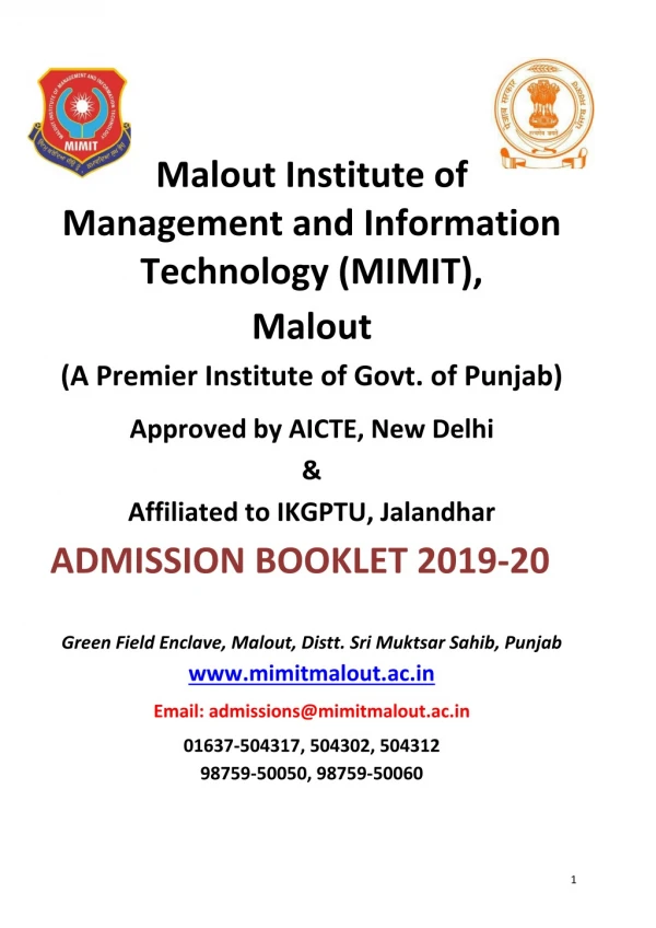 mimit admission booklet