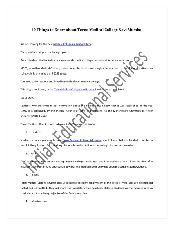 10 Things to Know about Terna Medical College Navi Mumbai