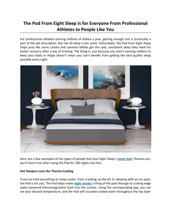The Pod From Eight Sleep Is for Everyone From Professional Athletes to People Like You