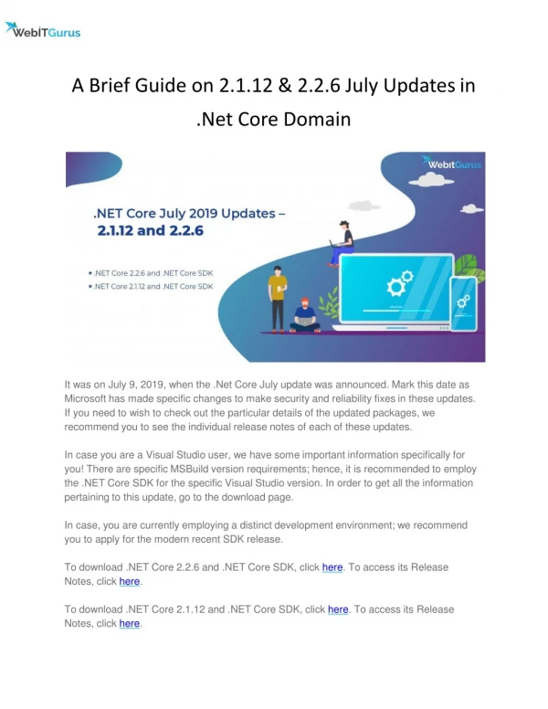 A Brief Guide on 2.1.12 & 2.2.6 July Updates in .Net Core Domain