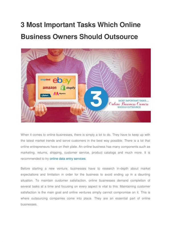 3 Most Important Tasks Which Online Business Owners Should Outsource